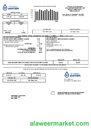 USA Texas El Paso Water business utility bill template in Word and PDF formats